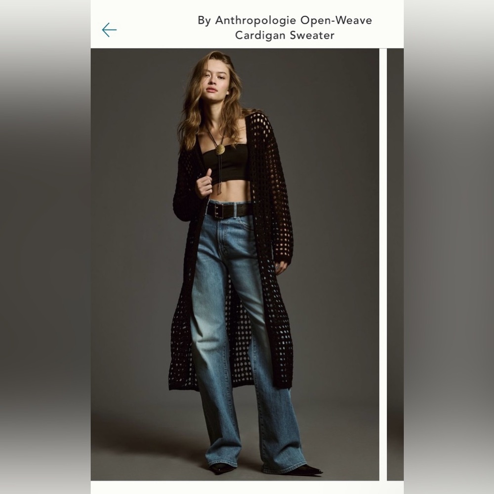 Anthropologie Black Open-Weave Duster Cardigan Sweater